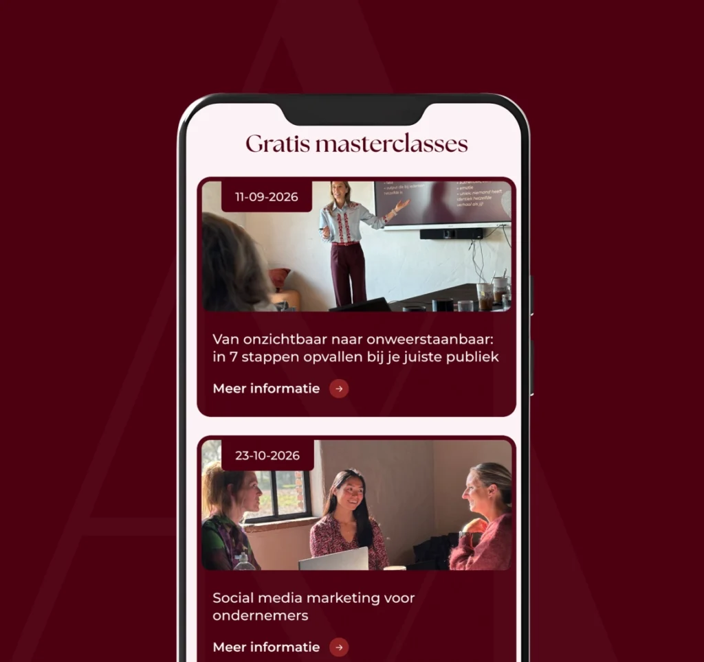 Smartphone met een overzicht van gratis masterclasses op de Matuvu Academy.